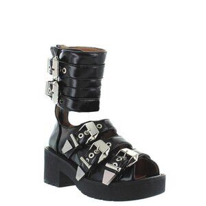 Jeffrey Campbell Battle Black Patent Leather Chunky Platform Gladiator Sandal 9
